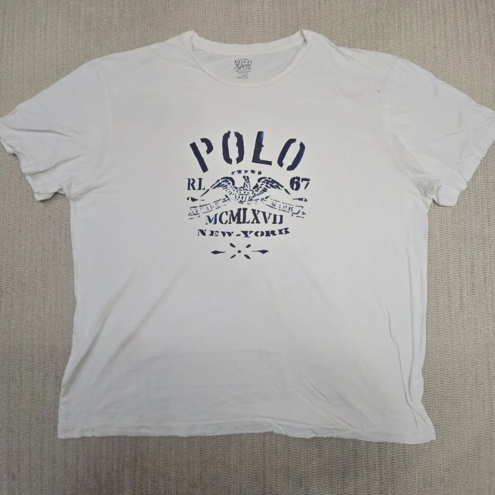 Polo Ralph Lauren Shirt Mens 2XL XXL White Crewneck Graphic Tee Short Sleeve